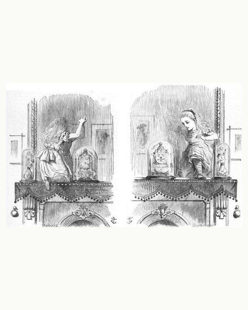 John Tenniel illustration of Alice stepping through the looking-glass